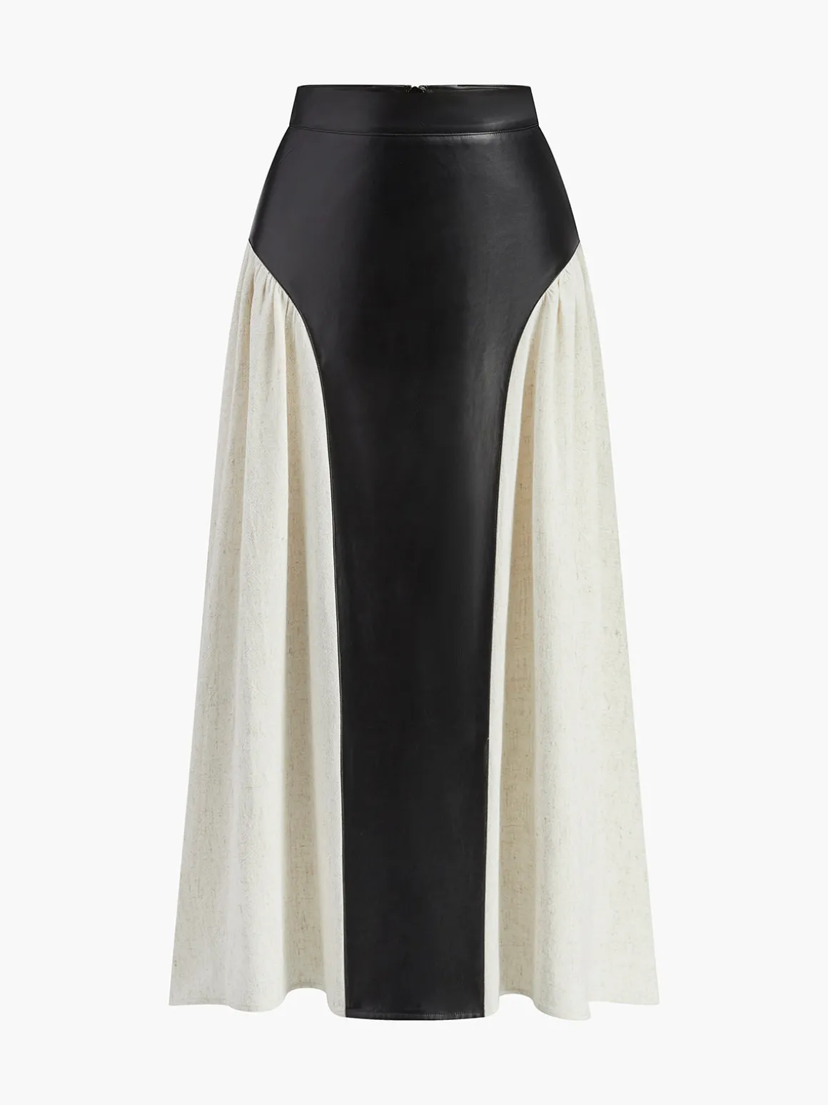 Color Block Pleated Faux Leather Panel Skirt