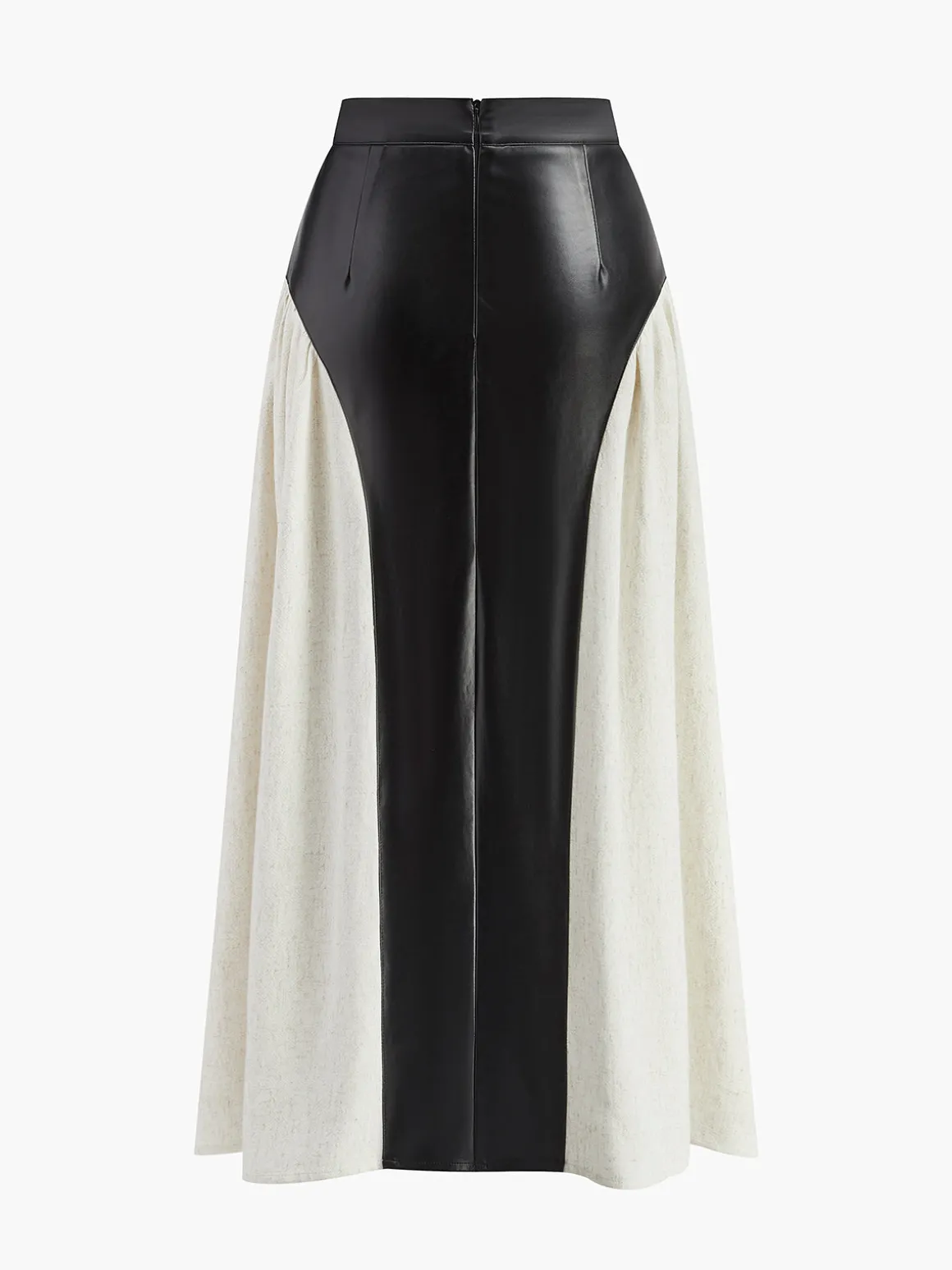 Color Block Pleated Faux Leather Panel Skirt