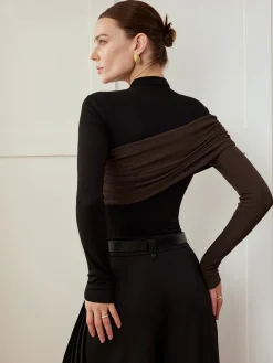 Color Block Pleated Jersey Slim Top