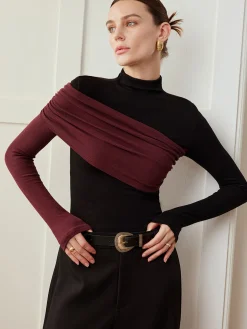 Color Block Pleated Jersey Slim Top
