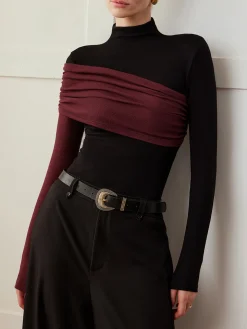 Color Block Pleated Jersey Slim Top