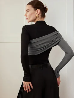 Color Block Pleated Jersey Slim Top