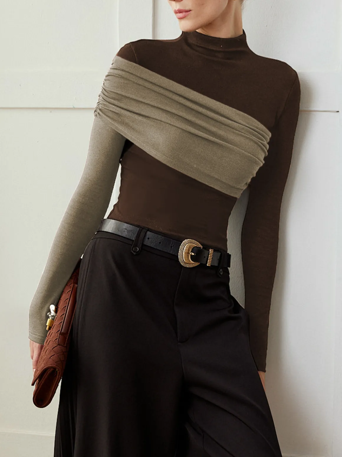 Color Block Pleated Jersey Slim Top
