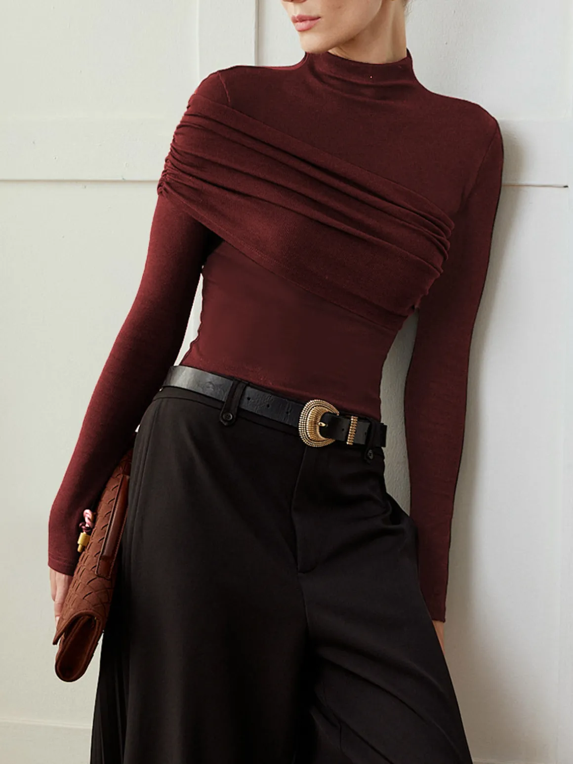 Color Block Pleated Jersey Slim Top