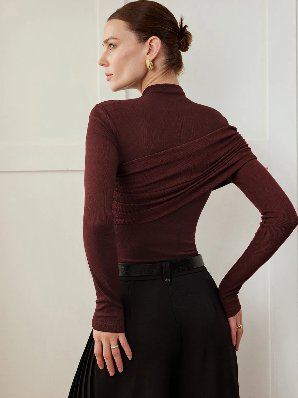 Color Block Pleated Jersey Slim Top