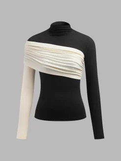 Color Block Pleated Jersey Slim Top
