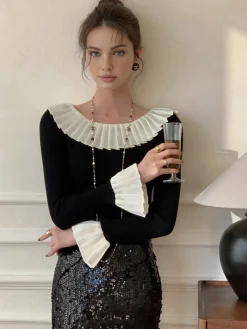 Color Block Pleated Knit Top