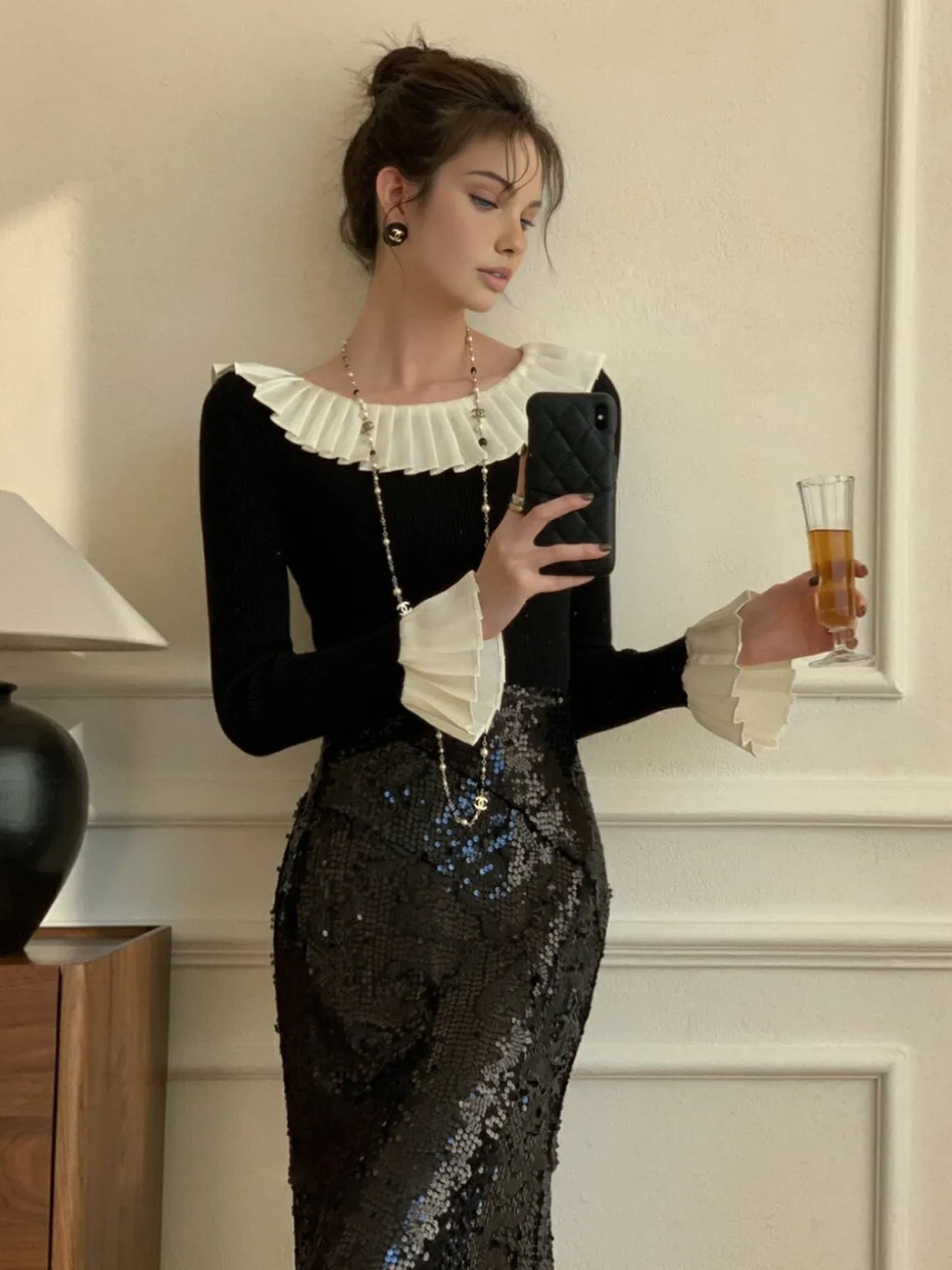 Color Block Pleated Knit Top