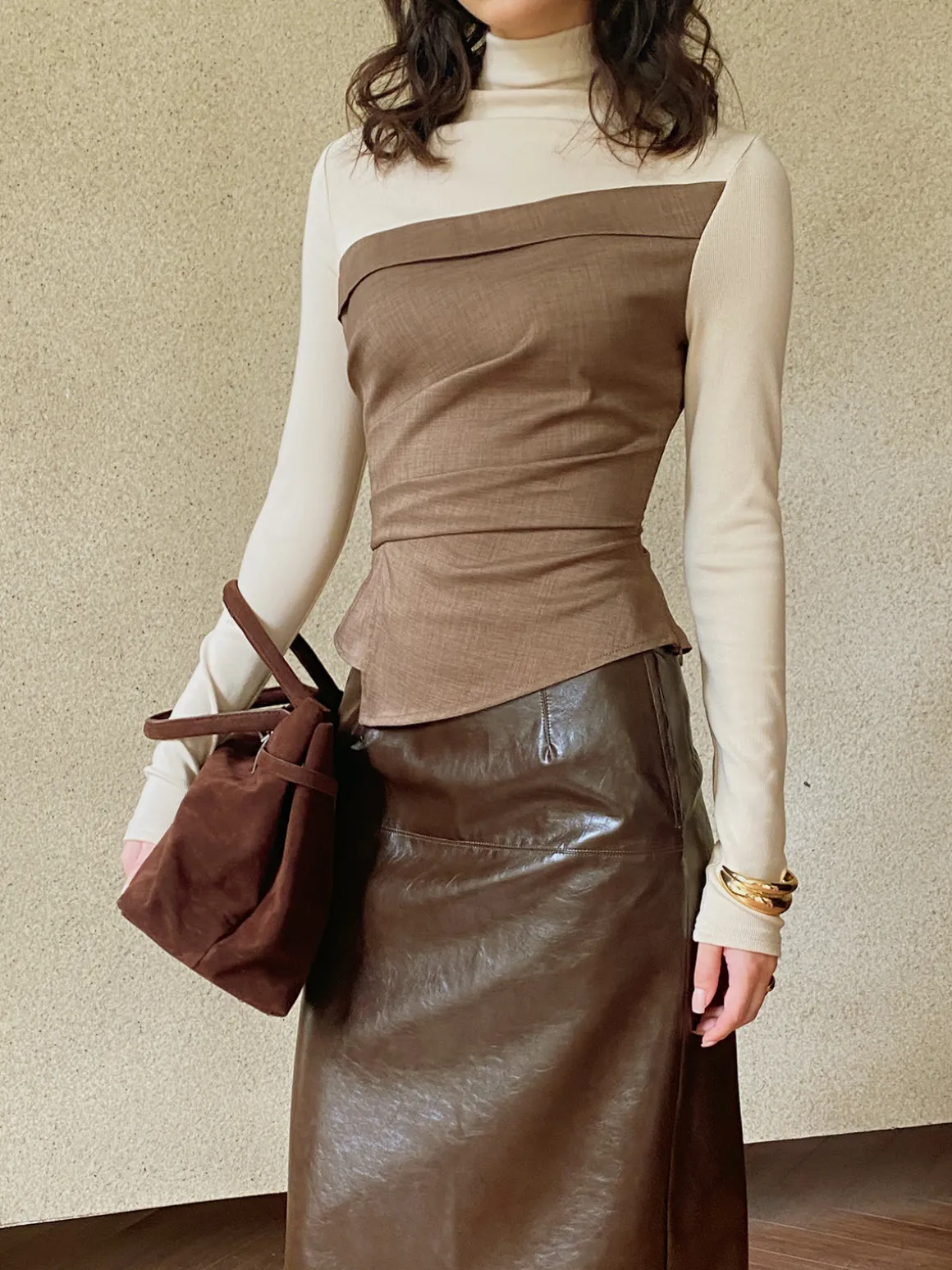 Color Block Pleated Panel Shirt