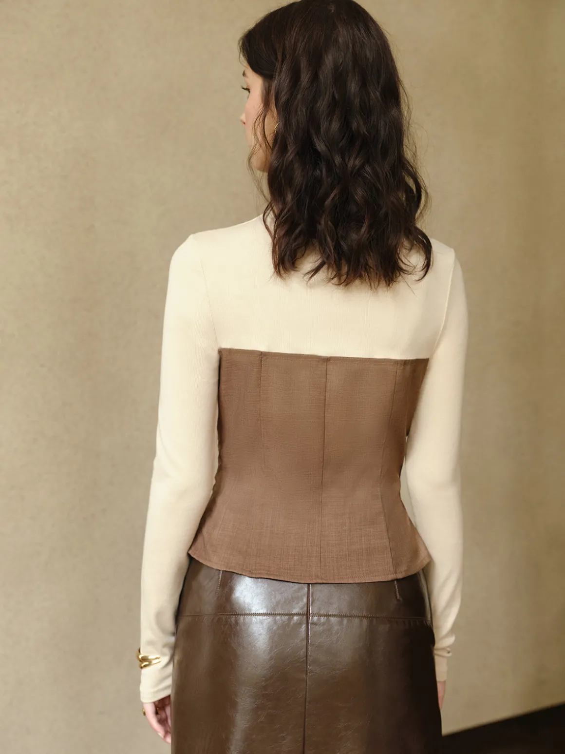Color Block Pleated Panel Shirt