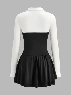 Color Block Pleated Panel Polo Dress