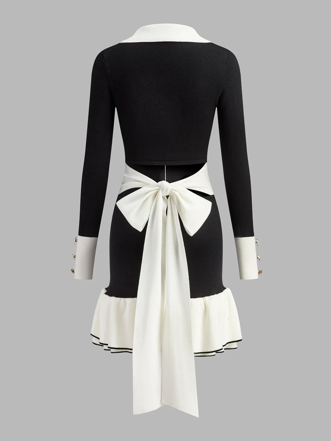 Color Block Ruffle Bow Knit Dress
