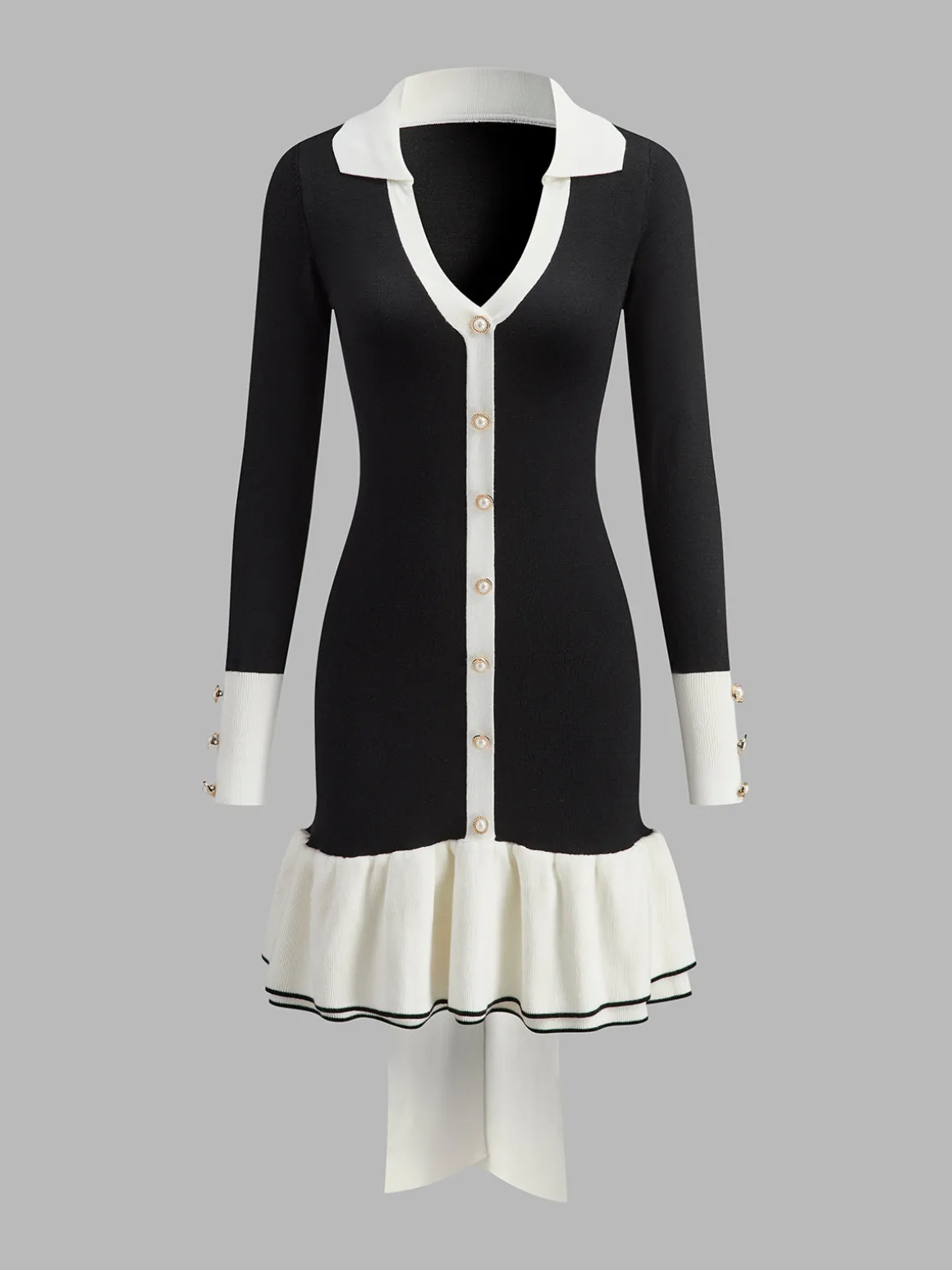 Color Block Ruffle Bow Knit Dress