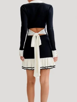 Color Block Ruffle Bow Knit Dress