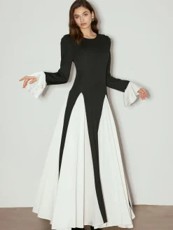Color Block Ruffle Long Dress