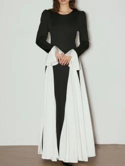 Color Block Ruffle Long Dress