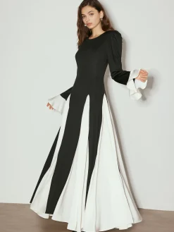 Color Block Ruffle Long Dress