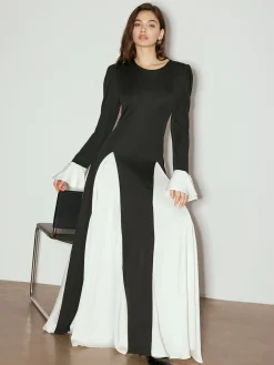 Color Block Ruffle Long Dress