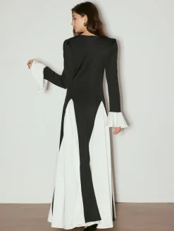 Color Block Ruffle Long Dress