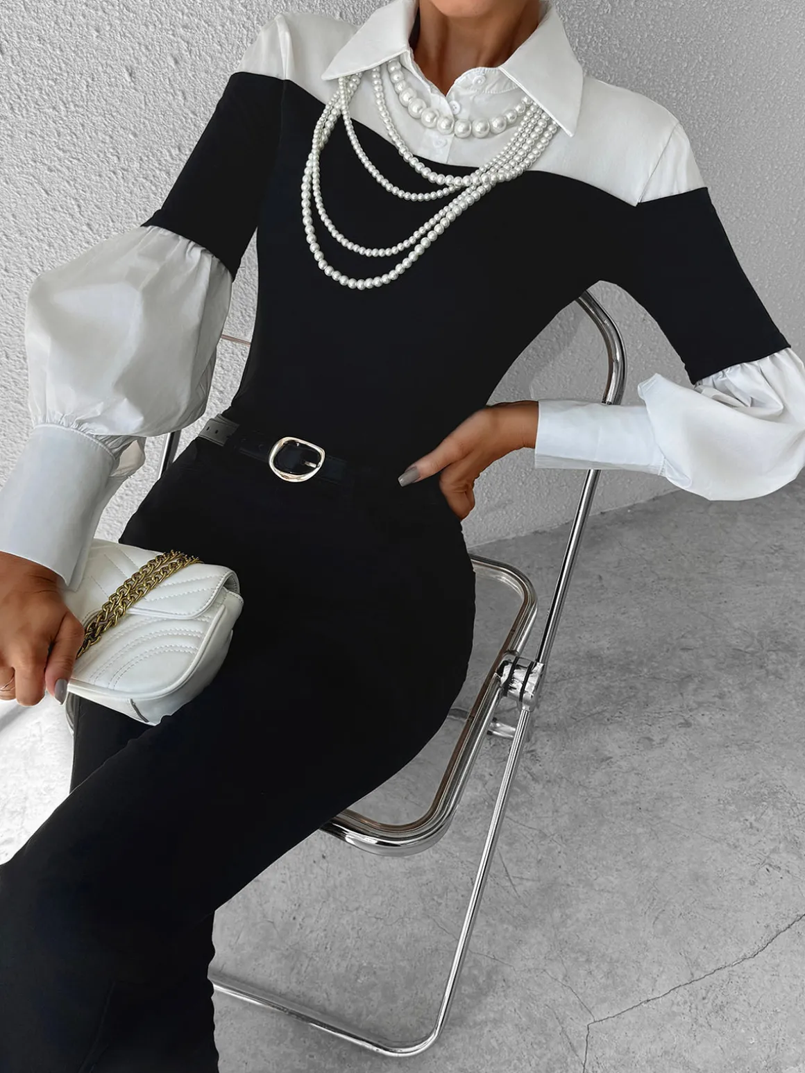 Color Block Skinny Lapel Top