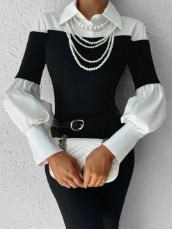 Color Block Skinny Lapel Top