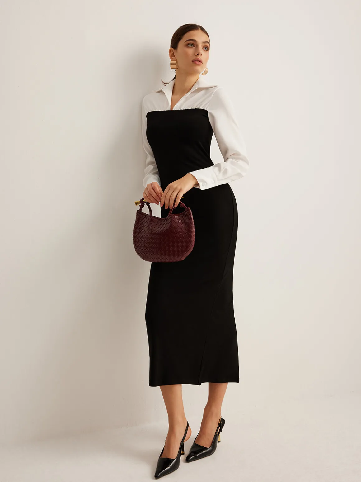 Color Block Skinny Lapel Dress