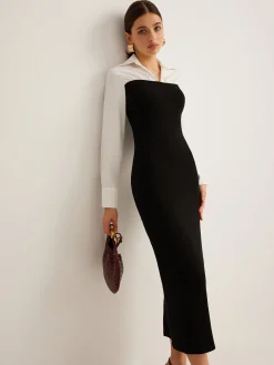 Color Block Skinny Lapel Dress