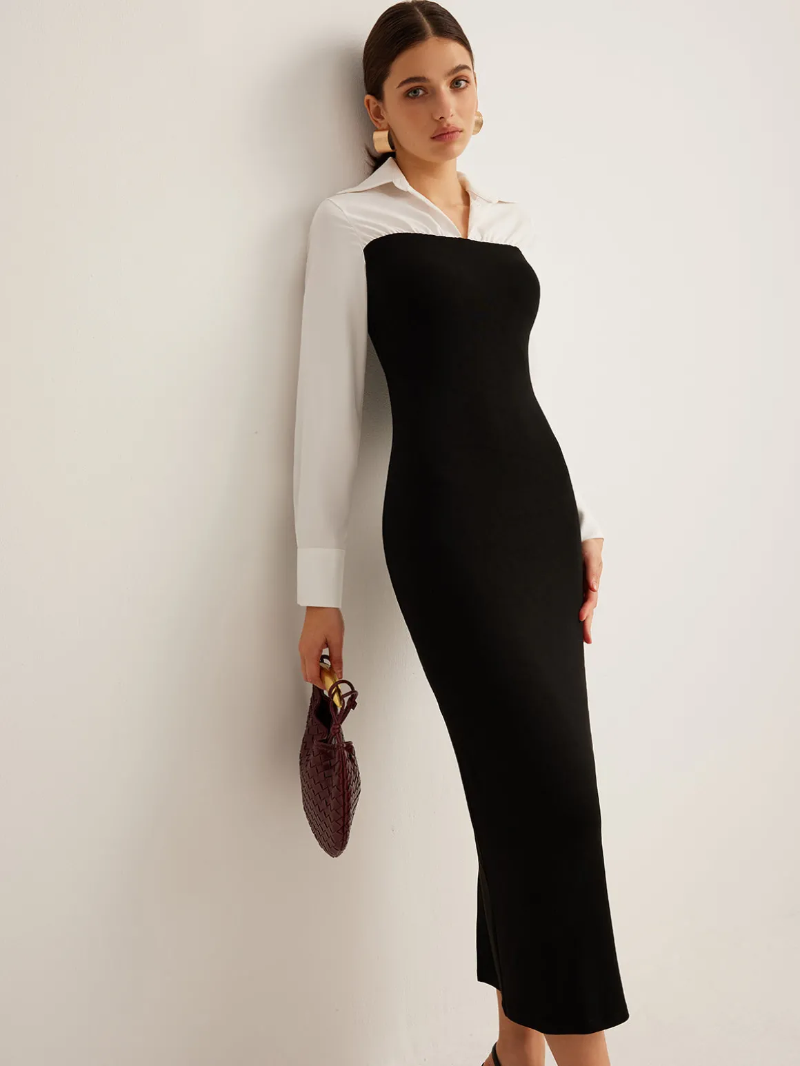 Color Block Skinny Lapel Dress