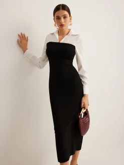 Color Block Skinny Lapel Dress