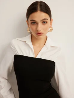 Color Block Skinny Lapel Dress