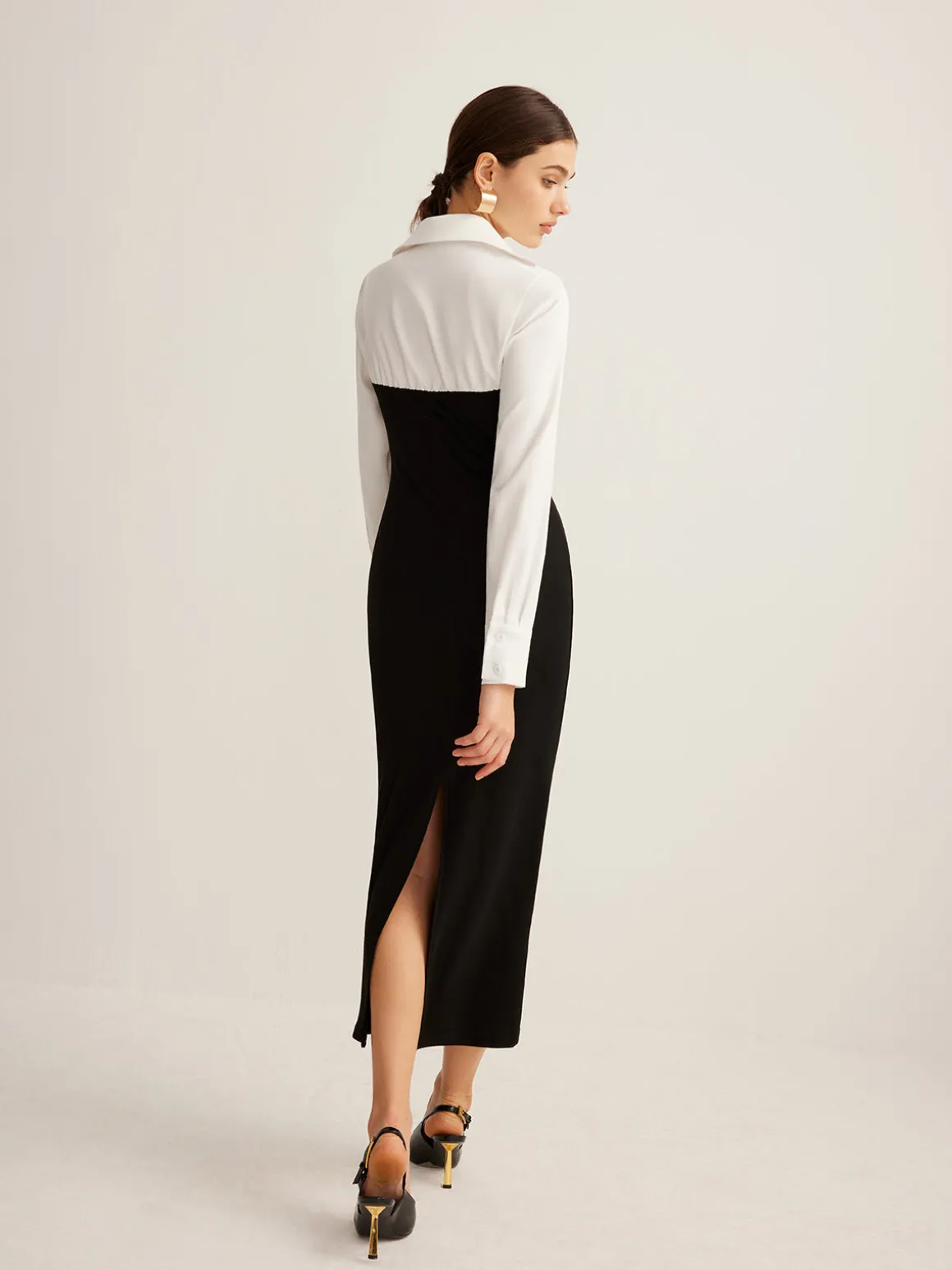 Color Block Skinny Lapel Dress