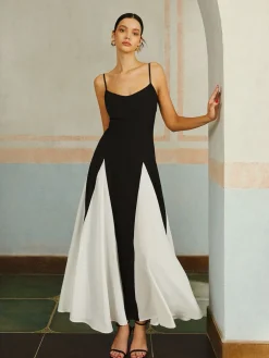 Color Block Spaghetti Strap Long Dress