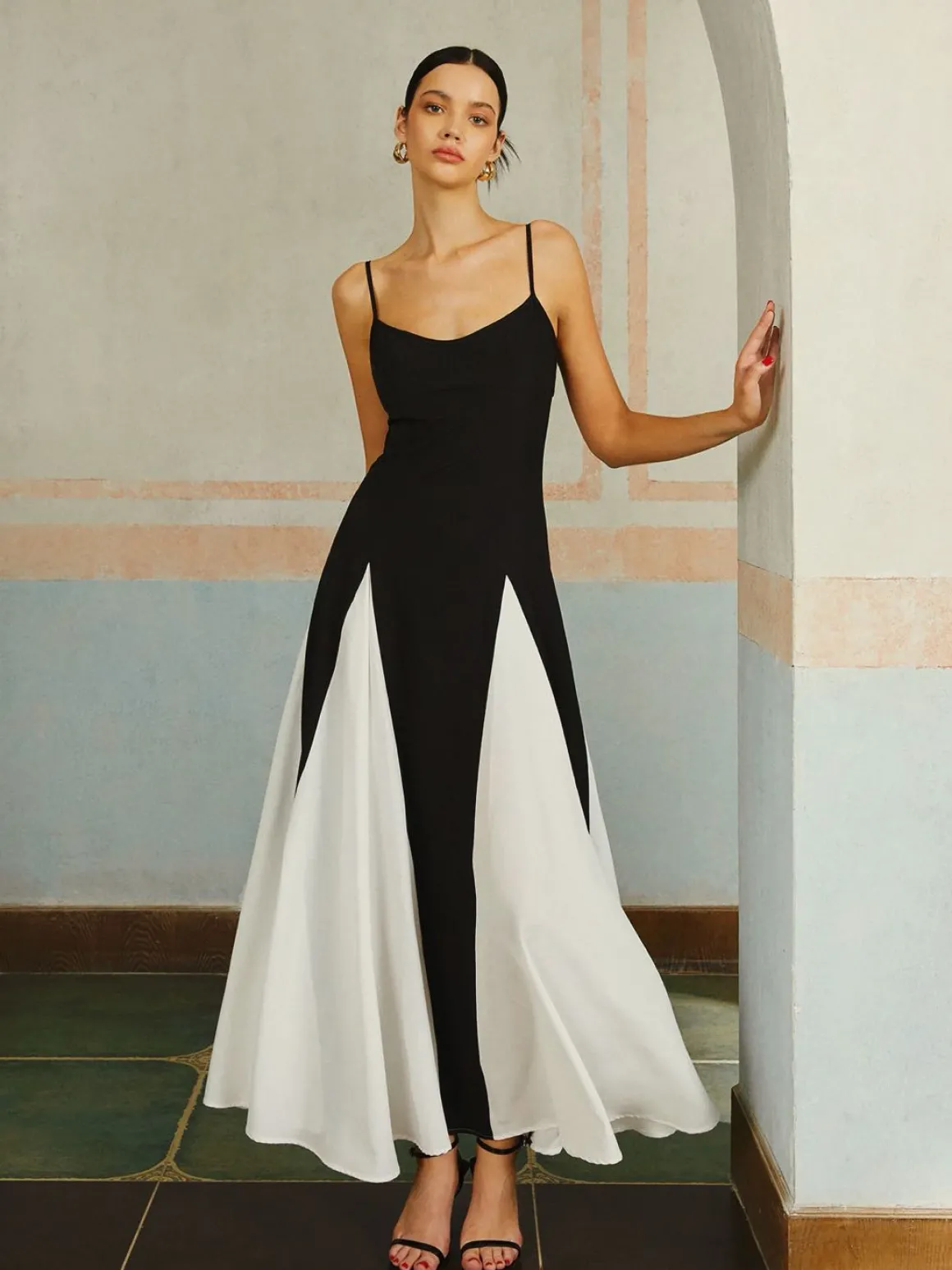 Color Block Spaghetti Strap Long Dress
