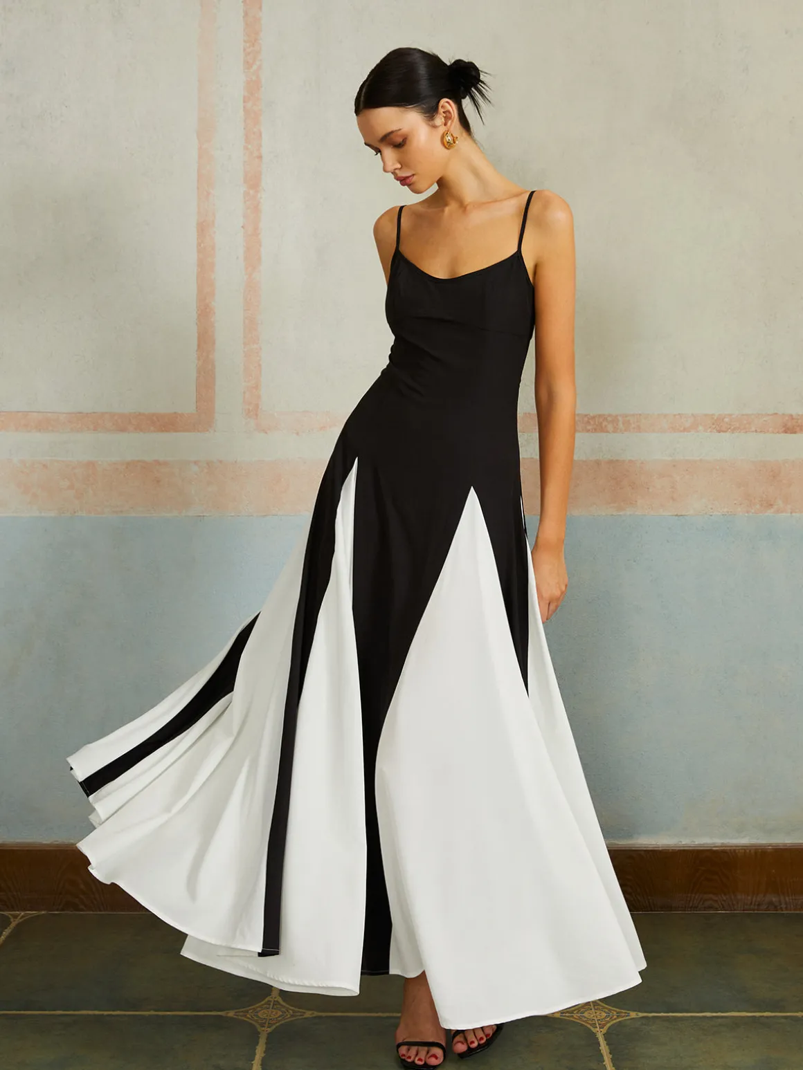 Color Block Spaghetti Strap Long Dress
