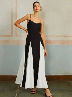 Color Block Spaghetti Strap Long Dress