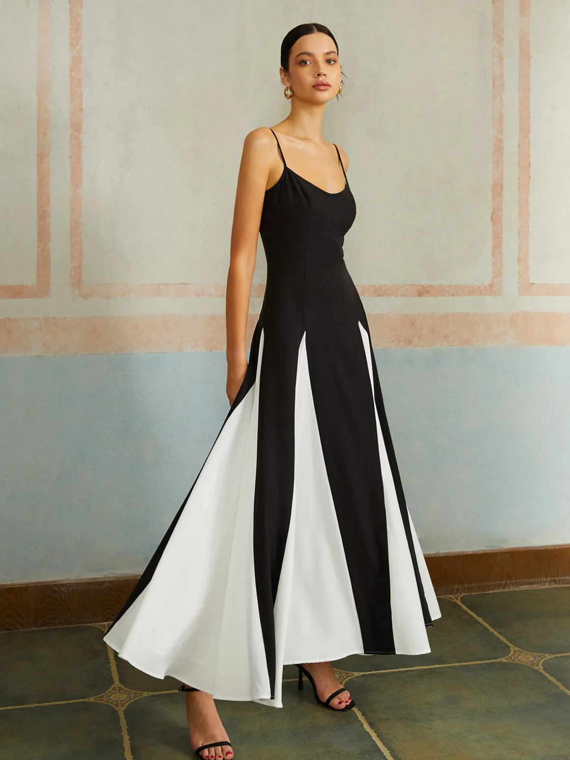 Color Block Spaghetti Strap Long Dress