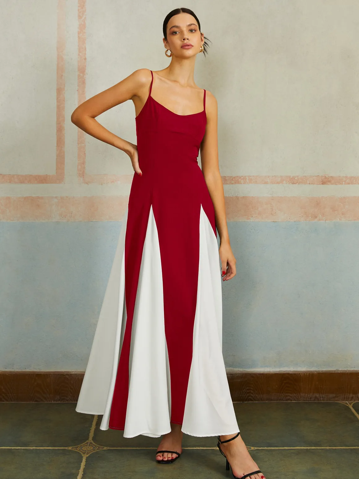 Color Block Spaghetti Strap Long Dress