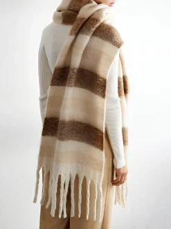 Color Block Striped Tassel Scarf