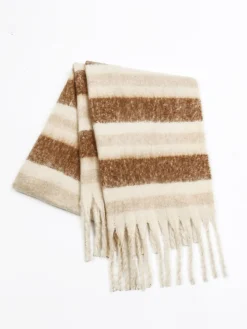 Color Block Striped Tassel Scarf