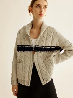 Color Block Twist Zipper Knit Outerwear