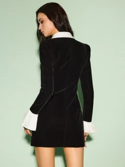 Color Block Velvet Zipper Dress