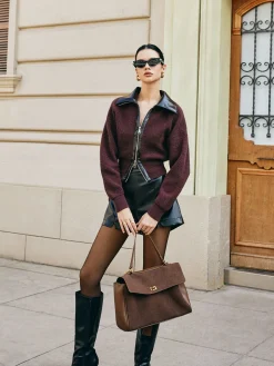 Color Block Zipper Knit Top