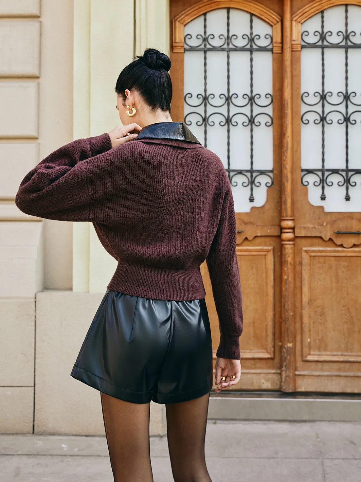 Color Block Zipper Knit Top