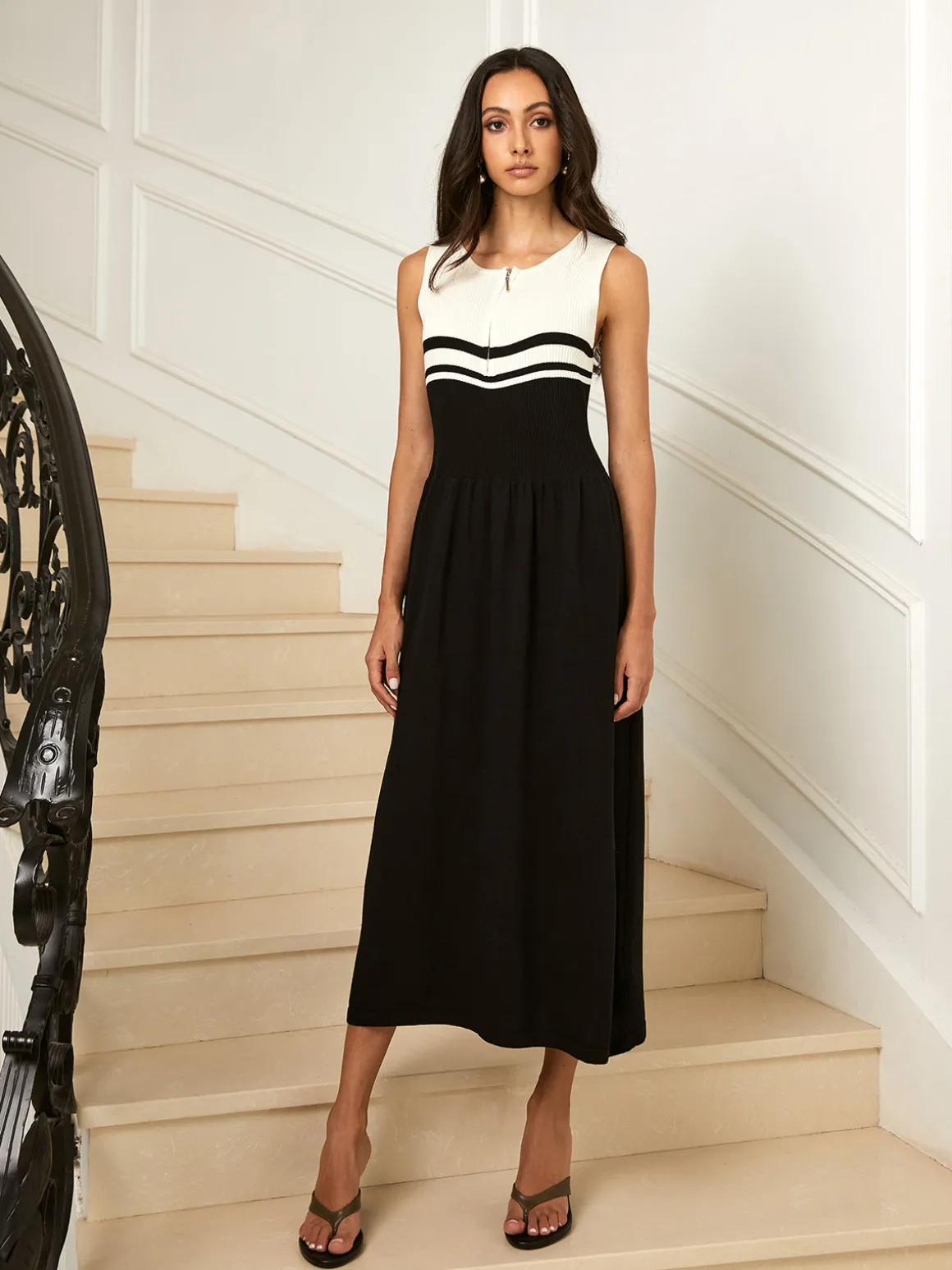 Colorblock Zip Front Sweater Dress
