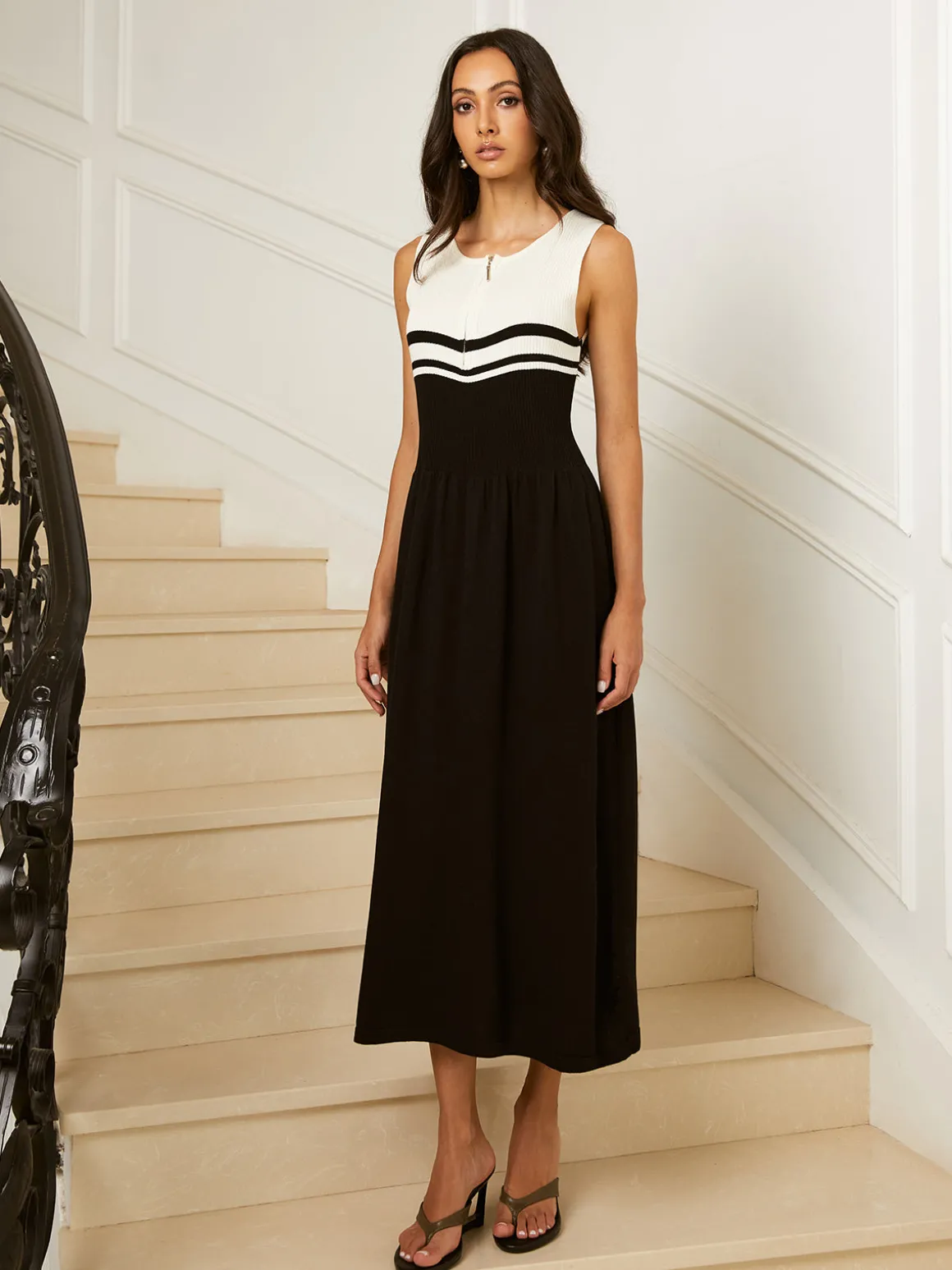 Colorblock Zip Front Sweater Dress