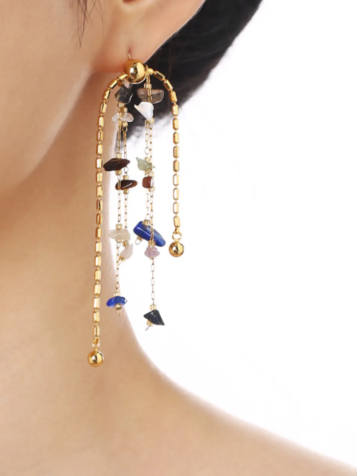 Colorful Natural Stone Tassel Earrings