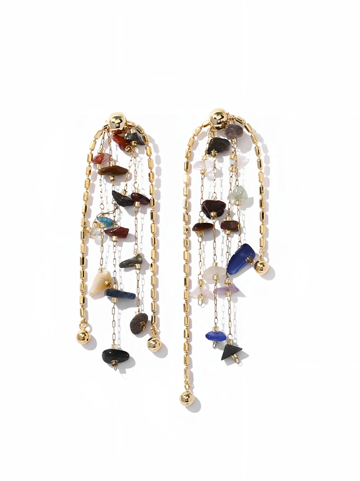 Colorful Natural Stone Tassel Earrings