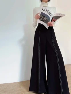 Contrast Bars Wide-Leg Flare Pants