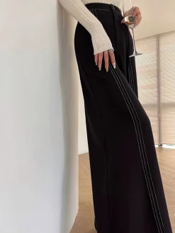 Contrast Bars Wide-Leg Flare Pants
