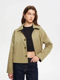 Contrast Belt Button Trench Coat